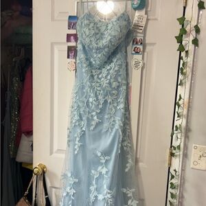 Elegant Light Blue Floral Gown
